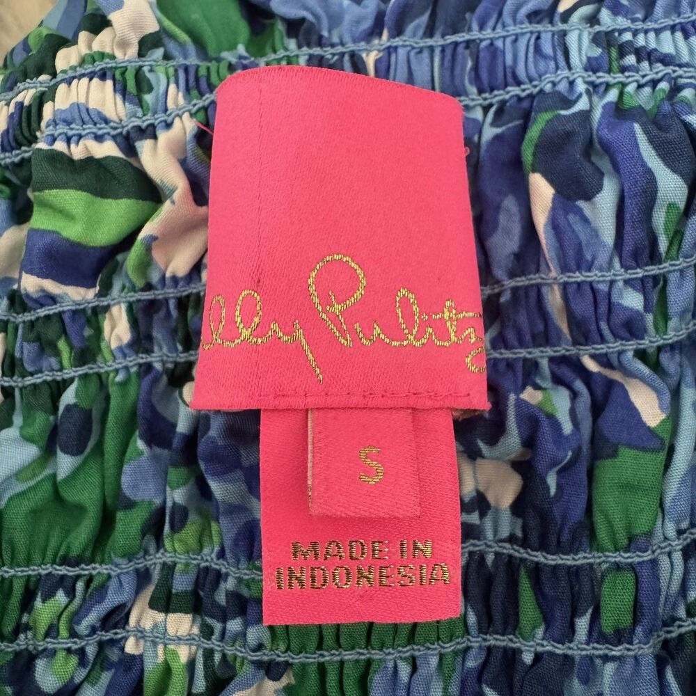 Lilly Pulitzer Beyonca Smocked Floral Mini Dress Women’s Small Blue Green Pocket - Picture 5 of 13